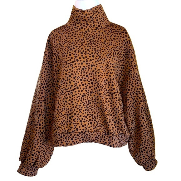 💜 NWOT Time and Tru Mock‎ Turtleneck Cheetah Print Sweater - Picture 1 of 7